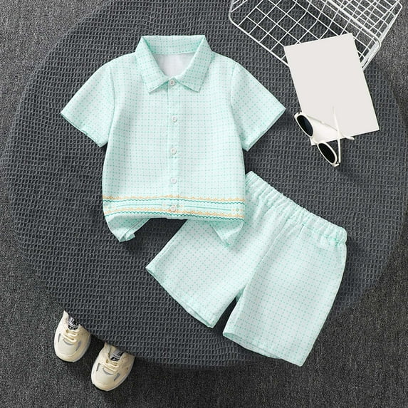 Spazoro Little & Big Girls Cute Outfit Sets, Cotton Solid Color 2-Pieces Summer Short Sleeve Shirt and Shorts Sets Mint Green Size 6 T