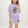 thumbnail image 1 of Spazoro Little & Big Girls Cute Outfit Sets, Crew Neck 2-Pieces Summer Graphic Print Short Sleeve Shirt and Shorts Sets Purple Size 9 T, 1 of 8