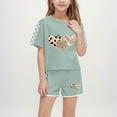 thumbnail image 1 of Spazoro Little & Big Girls Cute Outfit Sets, Crew Neck Graphic Print 2-Pieces Summer Short Sleeve Shirt and Shorts Sets Army Green Size 10 T, 1 of 8