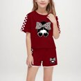 thumbnail image 1 of Spazoro Little & Big Girls Cute Outfit Sets, Crew Neck Graphic Print 2-Pieces Summer Short Sleeve Shirt and Shorts Sets Wine Size 5 T, 1 of 8