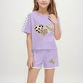thumbnail image 1 of Spazoro Little & Big Girls Cute Outfit Sets, Summer 2-Pieces Graphic Print Crew Neck Short Sleeve Shirt and Shorts Sets Purple Size 10 T, 1 of 8