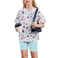 thumbnail image 1 of Spazoro Little & Big Girls Leisure Outfit Sets, 2-Pieces Crew Neck Easter Summer Short Sleeve Shirt and Shorts Sets Blue Size 14 T, 1 of 9