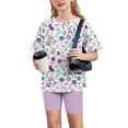 thumbnail image 1 of Spazoro Little & Big Girls Leisure Outfit Sets, 2-Pieces Easter Crew Neck Summer Short Sleeve Shirt and Shorts Sets Purple Size 14 T, 1 of 9