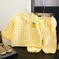 thumbnail image 1 of Spazoro Little & Big Girls Leisure Outfit Sets, Cotton Plaid Summer 2-Pieces Short Sleeve Shirt and Pants Sets Yellow Size 4-5T, 1 of 5