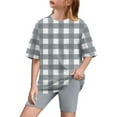 thumbnail image 1 of Spazoro Little & Big Girls Leisure Outfit Sets, Crew Neck Plaid 2-Pieces Summer Short Sleeve Shirt and Shorts Sets Gray Size 6 T, 1 of 8