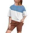 thumbnail image 1 of Spazoro Little & Big Girls Leisure Outfit Sets, Crew Neck Summer 2-Pieces Gradient Color Short Sleeve Shirt and Shorts Sets Blue Size 6 T, 1 of 8