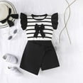 thumbnail image 1 of Spazoro Little & Big Girls Leisure Outfit Sets, Crew Neck Summer Striped 2-Pieces Short Sleeve Shirt and Shorts Sets Black Size 7 T, 1 of 9