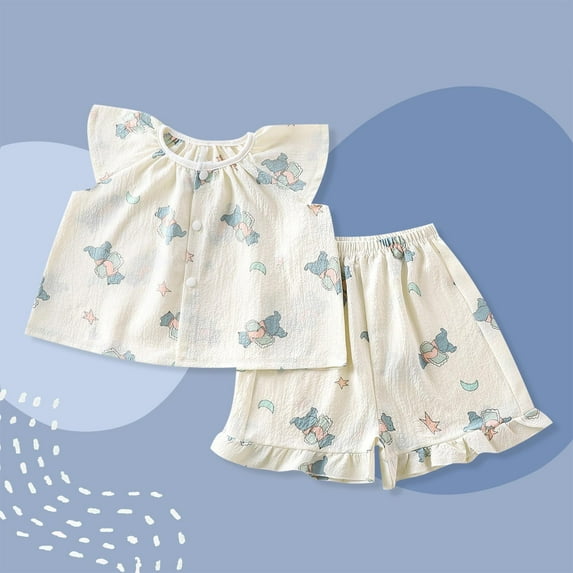 Spazoro Little & Big Girls Leisure Outfit Sets, Summer 2-Pieces Cotton Graphic Print Short Sleeve Shirt and Shorts Sets White Size 2 T