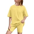 thumbnail image 1 of Spazoro Little & Big Girls Leisure Outfit Sets, Summer 2-Pieces Crew Neck Solid Color Short Sleeve Shirt and Shorts Sets Yellow Size 14 T, 1 of 9