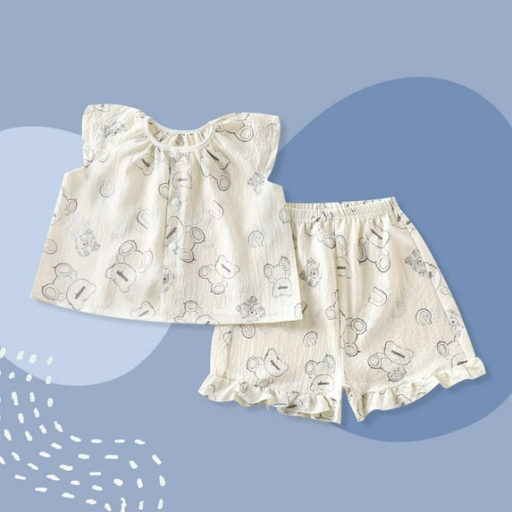 Spazoro Little & Big Girls Leisure Outfit Sets, Summer Graphic Print Cotton 2-Pieces Short Sleeve Shirt and Shorts Sets White Size 3 T