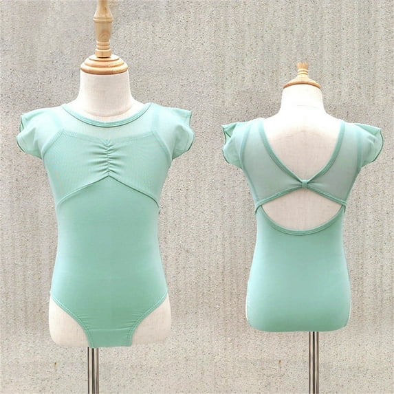 Spazoro Little & Big Girls Pretcice Jumpsuits, Crew Neck Short Sleeve Mesh Solid Breathable Summer Tops for Kids Unisex Green Size 11 T