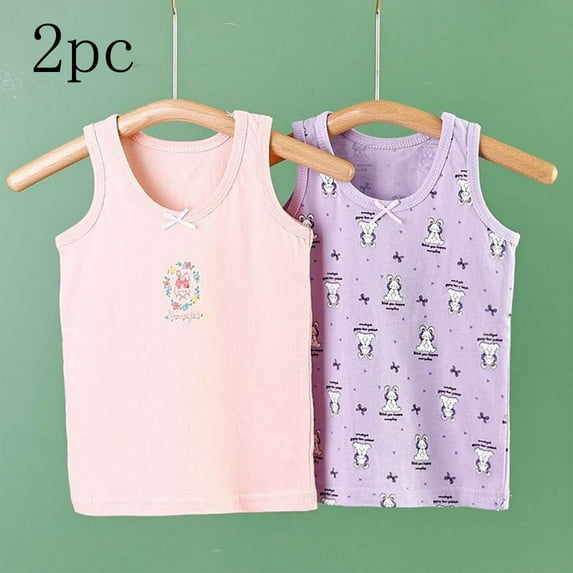 Spazoro Little and Big Girls Tank Tops Undershirts, Breathable 100%Cotton Floral Print Summer 2PC Sleeveless Camisole for Kids Girls Boys Purple Size 5 T