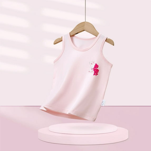 Spazoro Little and Big Girls Tank Tops Undershirts, Sleeveless Summer Solid Cute Print Breathable 100%Cotton Camisole for Kids Girls Boys White Size 2 T