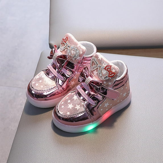 Spazoro Little Girls Athletic Sneakers, Lightweight Breathable Soft Sole Luminous Casual Runnning Shoes for Toddler/Little Kids/Big Kids Pink Size 8 T