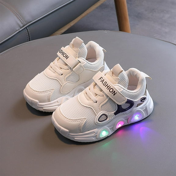 Spazoro Little Girls Athletic Sneakers, Lightweight Luminous Soft Sole Breathable Casual Runnning Shoes for Toddler/Little Kids/Big Kids Beige Size 12 Months