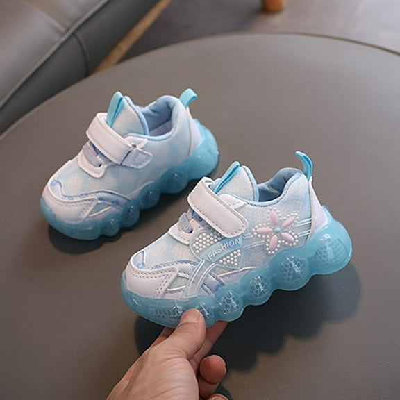 Spazoro Little Girls Athletic Sneakers, Luminous Breathable Soft Sole Lightweight Casual Runnning Shoes for Toddler/Little Kids/Big Kids Blue Size 21