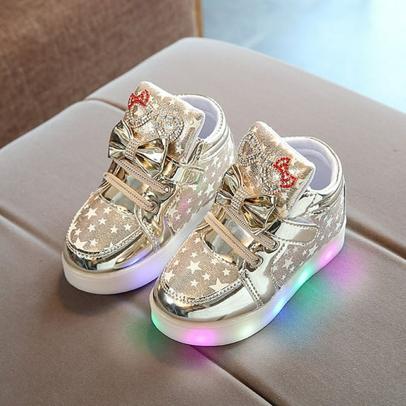 Spazoro Little Girls Athletic Sneakers, Luminous Lightweight Breathable Soft Sole Casual Runnning Shoes for Toddler/Little Kids/Big Kids Gold Size 22