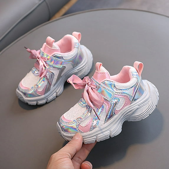 Spazoro Little Girls Athletic Sneakers, Non-slip Fabric Soft Sole Breathable Lightweight Casual Runnning Shoes for Toddler/Little Kids/Big Kids Pink Size 22