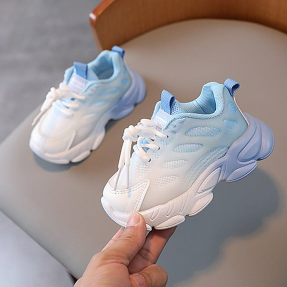 Spazoro Little Girls Athletic Sneakers, Soft Sole Lightweight Non-slip Fabric Breathable Casual Runnning Shoes for Toddler/Little Kids/Big Kids Blue Size 22