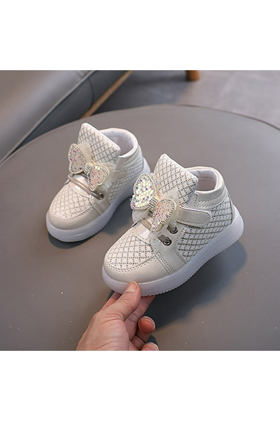 Little Girls Athletic Sneakers, Soft Sole Luminous Breathable Lightweight Casual Runnning Shoes for Toddler/Little Kids/Big Kids Gold Size 23