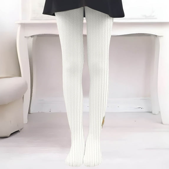 Spazoro Little Girls Pantyhose, Tights Dance Botton Cotton Warm Solid Color Tights Dance Botton Socks for Kids Girls White Size L