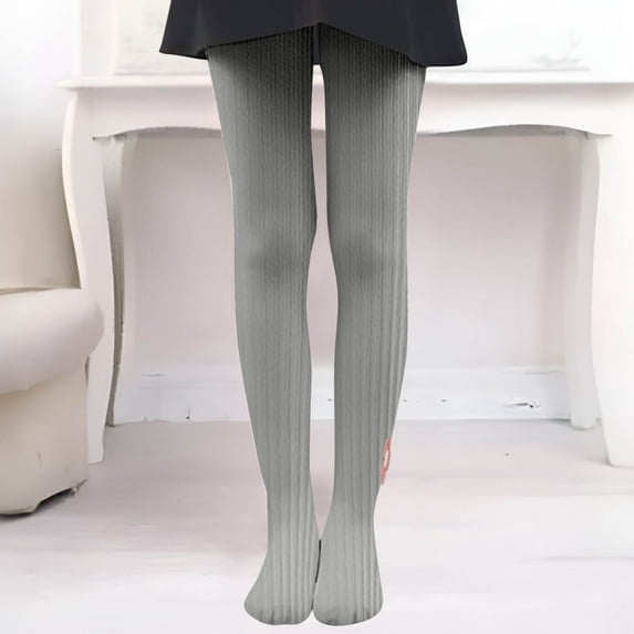 Spazoro Little Girls Pantyhose, Warm Tights Dance Botton Solid Color Cotton Tights Dance Botton Socks for Kids Girls Gray Size M