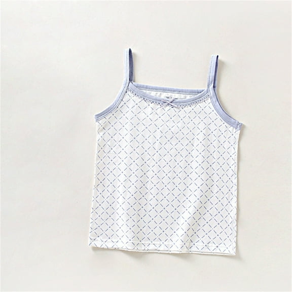 Spazoro Little Girls Tank Tops Undershirts, Breathable 100%Cotton Plaid Sleeveless Summer Camisole for Kids Girls Boys Light Blue Size 7 T