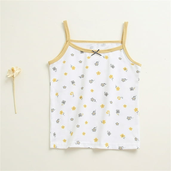 Spazoro Little Girls Tank Tops Undershirts, Breathable 100%Cotton Sleeveless Floral Print Summer Camisole for Kids Girls Boys White Size 10 T