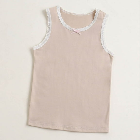 Spazoro Little Girls Tank Tops Undershirts, Breathable 100%Cotton Sleeveless Summer Solid Camisole for Kids Girls Boys Khaki Size 7 T
