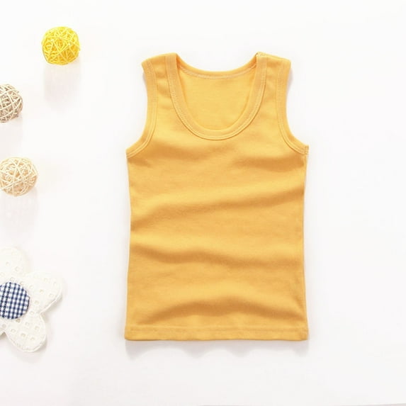 Spazoro Little Girls Tank Tops Undershirts, Breathable 100%Cotton Summer Solid Sleeveless Camisole for Kids Girls Boys Yellow Size 2 T