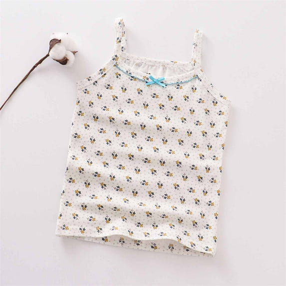 Spazoro Little Girls Tank Tops Undershirts, Breathable Sleeveless Summer Floral Print Camisole for Kids Girls Boys White Size 10 T