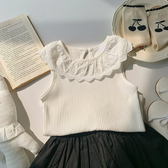 Spazoro Little Girls Tank Tops Undershirts, Breathable Summer Sleeveless Striped Camisole for Kids Girls Boys White Size 2 T