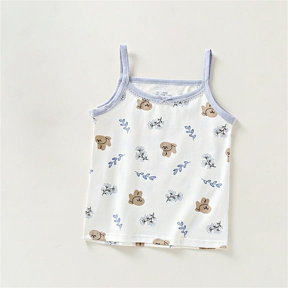 Spazoro Little Girls Tank Tops Undershirts, Cute Print Summer Sleeveless Breathable 100%Cotton Camisole for Kids Girls Boys Light Blue Size 10 T