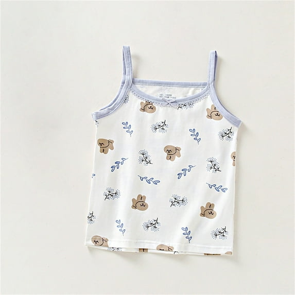 Spazoro Little Girls Tank Tops Undershirts, Cute Print Summer Sleeveless Breathable 100%Cotton Camisole for Kids Girls Boys Light Blue Size 4 T