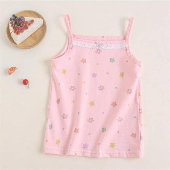 Spazoro Little Girls Tank Tops Undershirts, Floral Print Sleeveless Summer Breathable 100%Cotton Camisole for Kids Girls Boys Pink Size 4 T