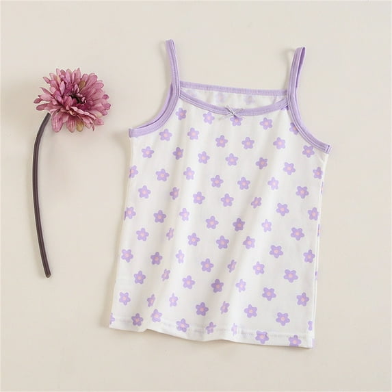 Spazoro Little Girls Tank Tops Undershirts, Floral Print Sleeveless Summer Breathable 100%Cotton Camisole for Kids Girls Boys Purple Size 3 T