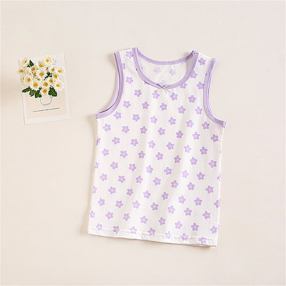 Spazoro Little Girls Tank Tops Undershirts, Floral Print Sleeveless Summer Breathable 100%Cotton Camisole for Kids Girls Boys Purple Size 3 T