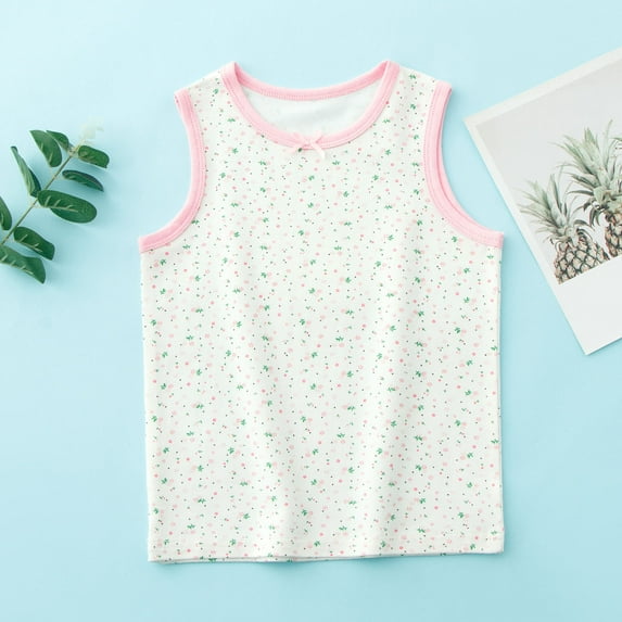 Spazoro Little Girls Tank Tops Undershirts, Floral Print Sleeveless Summer Breathable 100%Cotton Camisole for Kids Girls Boys White Size 8 T