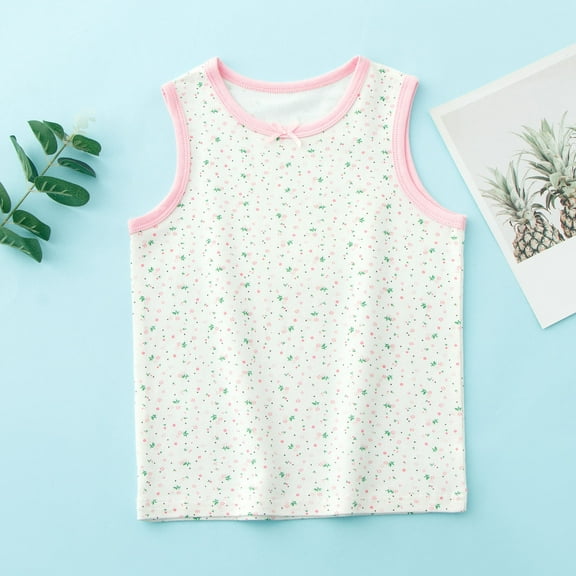 Spazoro Little Girls Tank Tops Undershirts, Floral Print Summer Sleeveless Breathable 100%Cotton Camisole for Kids Girls Boys White Size 3 T