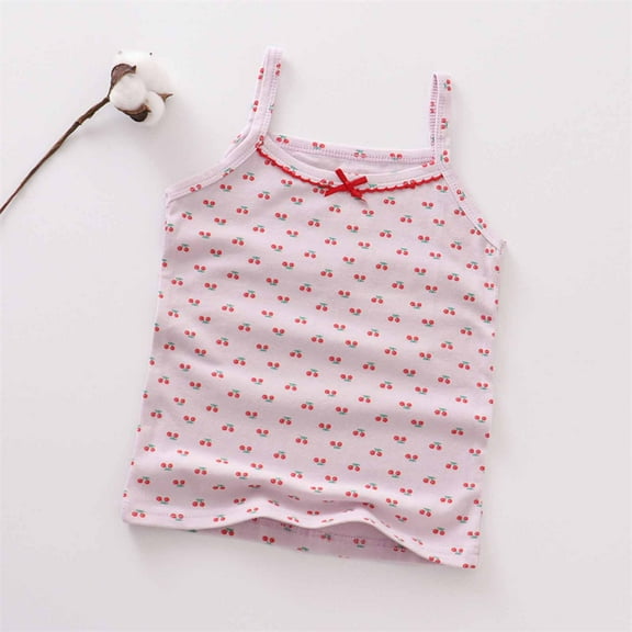 Spazoro Little Girls Tank Tops Undershirts, Sleeveless Floral Print Summer Breathable Camisole for Kids Girls Boys Purple Size 6 T