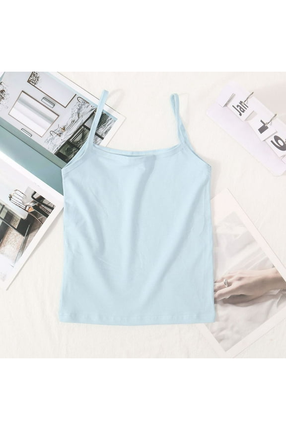 Little Girls Tank Tops Undershirts, Sleeveless Solid Breathable 100%Cotton Summer Camisole for Kids Girls Boys Blue Size L