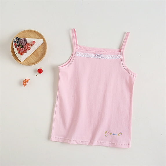 Spazoro Little Girls Tank Tops Undershirts, Sleeveless Summer Breathable 100%Cotton Solid Camisole for Kids Girls Boys Pink Size 3 T