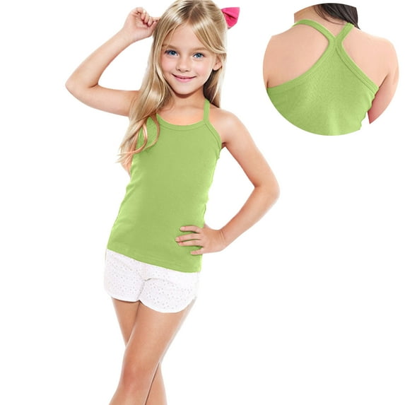 Spazoro Little Girls Tank Tops Undershirts, Solid Breathable 100%Cotton Sleeveless Summer Camisole for Kids Girls Boys Green Size 12 Months