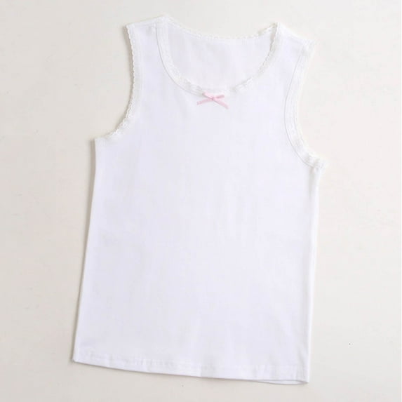 Spazoro Little Girls Tank Tops Undershirts, Solid Breathable 100%Cotton Sleeveless Summer Camisole for Kids Girls Boys White Size 9 T