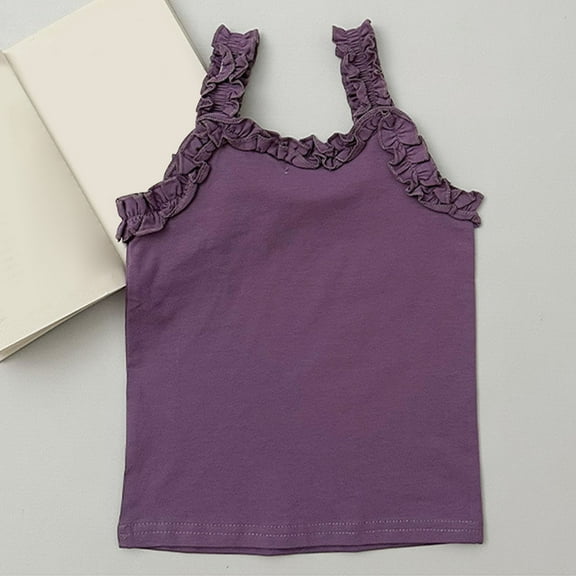 Spazoro Little Girls Tank Tops Undershirts, Solid Sleeveless Breathable 100%Cotton Summer Camisole for Kids Girls Boys Purple Size 6 T