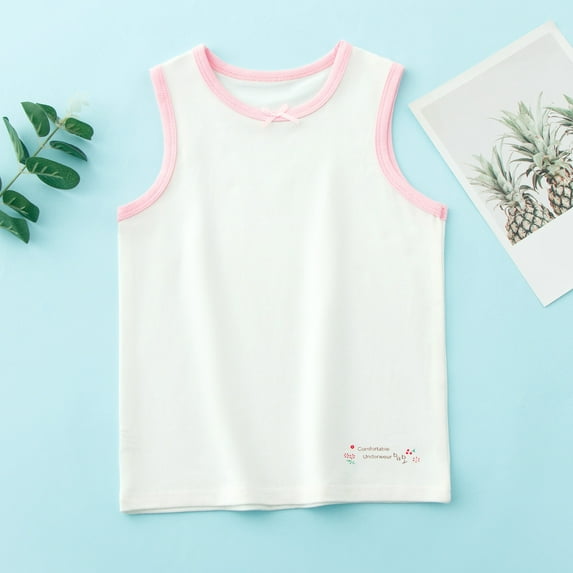 Spazoro Little Girls Tank Tops Undershirts, Summer Breathable 100%Cotton Sleeveless Cute Print Camisole for Kids Girls Boys White Size 4 T
