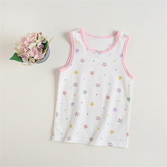 Spazoro Little Girls Tank Tops Undershirts, Summer Breathable 100%Cotton Sleeveless Floral Print Camisole for Kids Girls Boys White Size 3 T