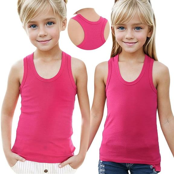 Spazoro Little Girls Tank Tops Undershirts, Summer Breathable 100%Cotton Sleeveless Solid Camisole for Kids Girls Boys Hot Pink Size 3 T