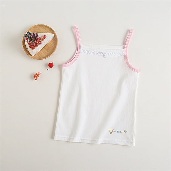 Spazoro Little Girls Tank Tops Undershirts, Summer Breathable 100%Cotton Solid Sleeveless Camisole for Kids Girls Boys White Size 3 T