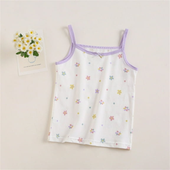 Spazoro Little Girls Tank Tops Undershirts, Summer Floral Print Sleeveless Breathable 100%Cotton Camisole for Kids Girls Boys White Size 7 T